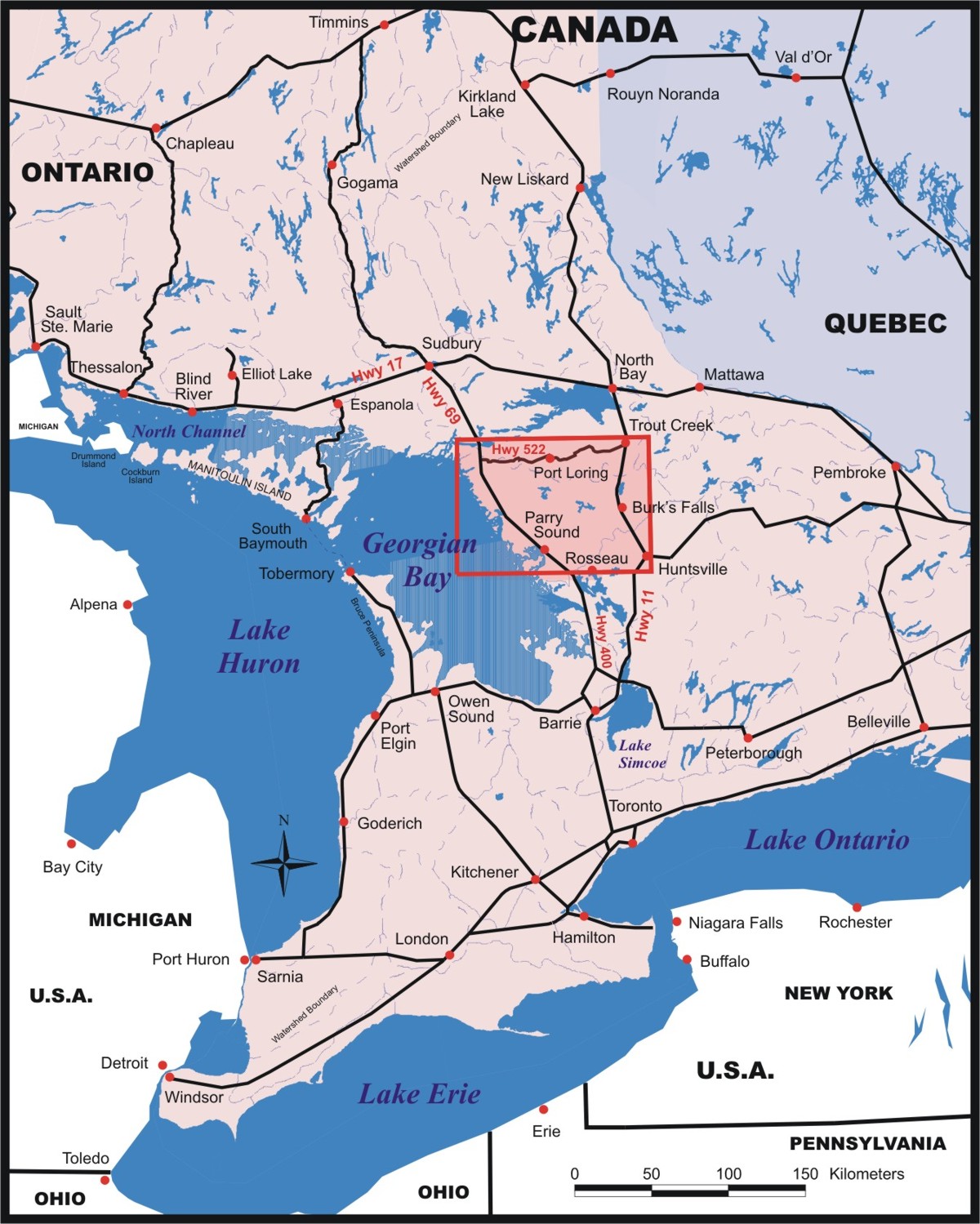 Parry Sound - Huntsville to Port Loring Ontario Location